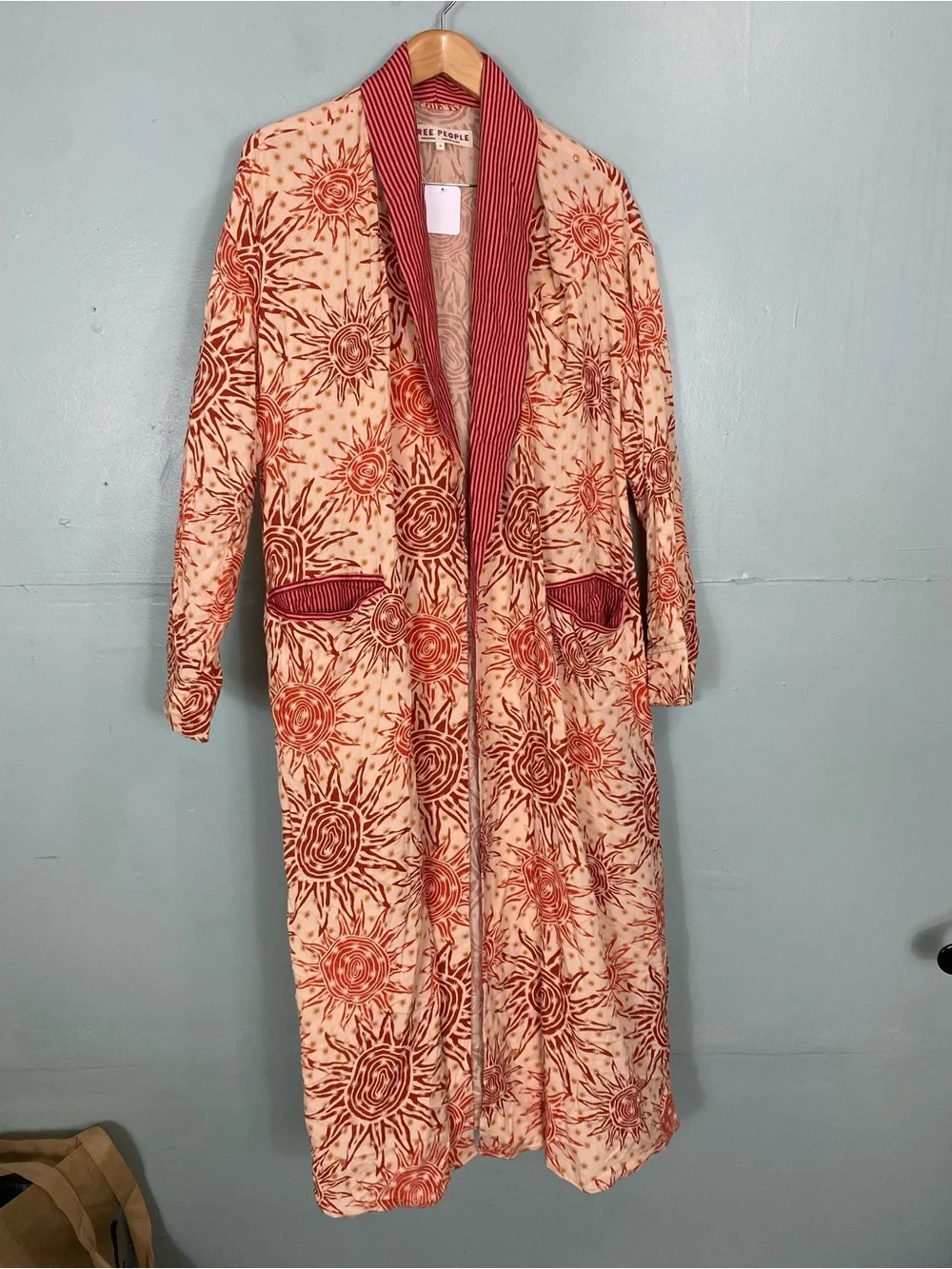 Free People Wild Nights Duster Celestial Sun Print Beige Red Orange Medium